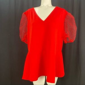A Love Story Red Puff Glitter Sleeves Top 
Size 1X